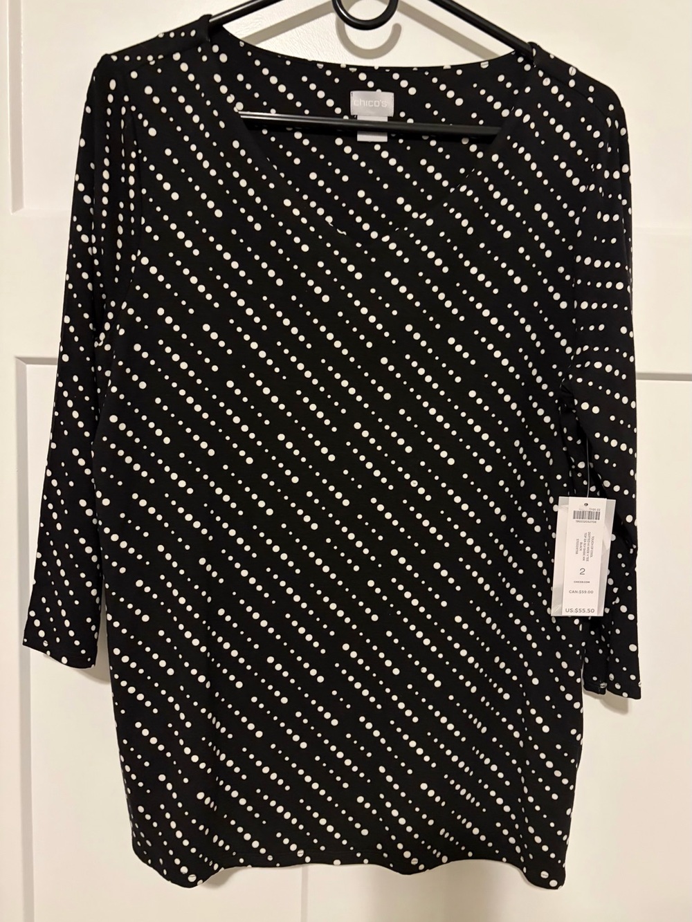 Chico’s NWT Black & White Diagonal Polka Dot Blouse Sz 2 (US 12)